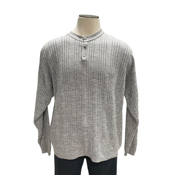 John Ashford XL Gray Cotton Henley Sweater Made In Thailand Vintage Grandpa Core - Picture 9 of 9